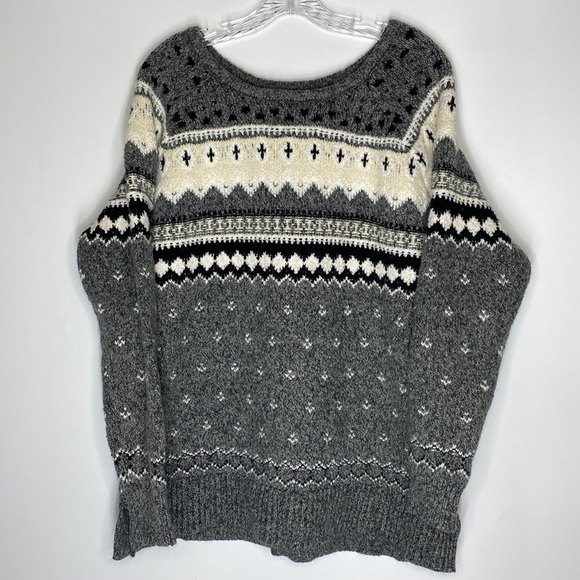 American Eagle Fair Isle Gray White Sweater Size Large - Picture 1 of 6
